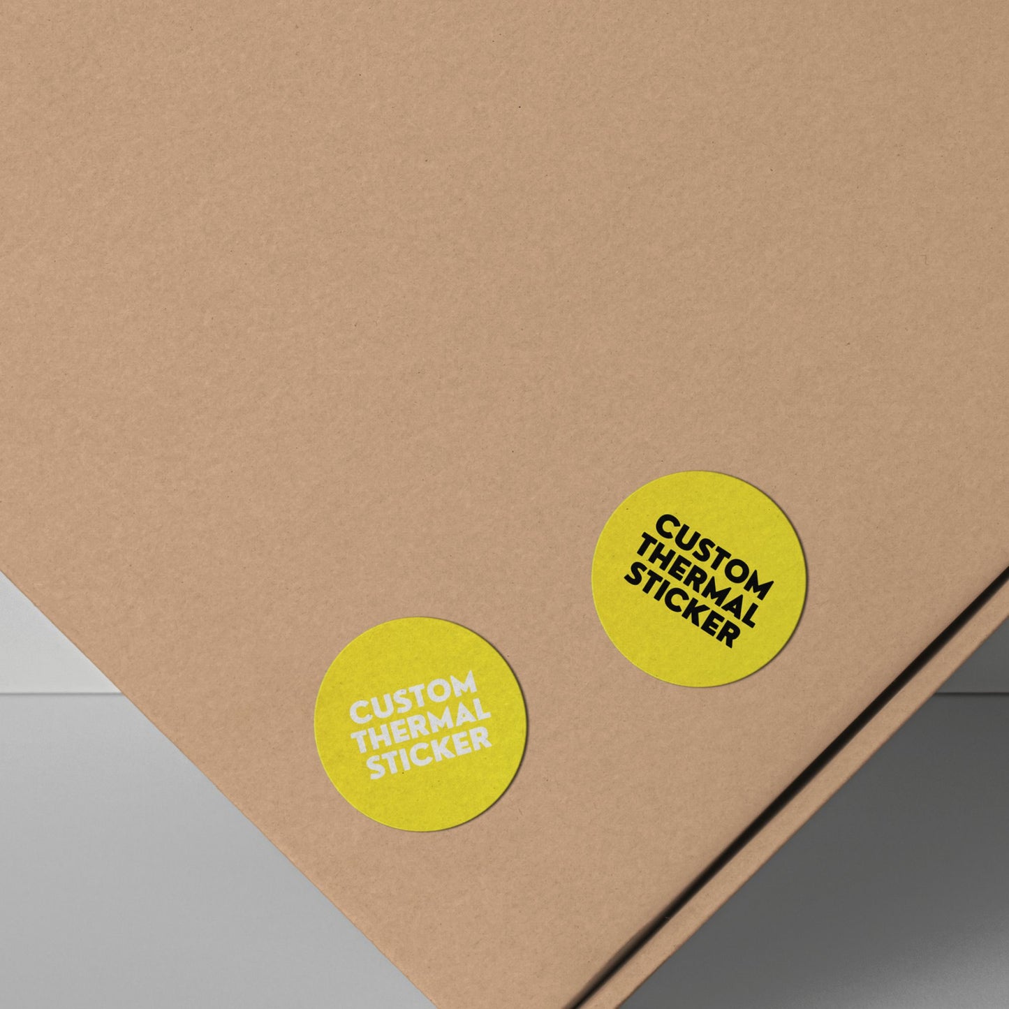 Add a pop of personality to your packaging! These adorable 1-inch Bright Yellow custom circle stickers feature bold black or crisp white printing for your logo or text. Minimum 25, perfect for Etsy & small businesses.