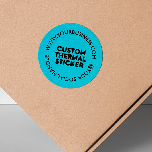 Stand out with a pop of Sky Blue! This personalized, 2-inch custom thermal label displays your logo and text in crisp black, offering vibrant style without using ink. Affordable & ideal for small businesses, it adds personality to your branding, packaging, or everyday items.