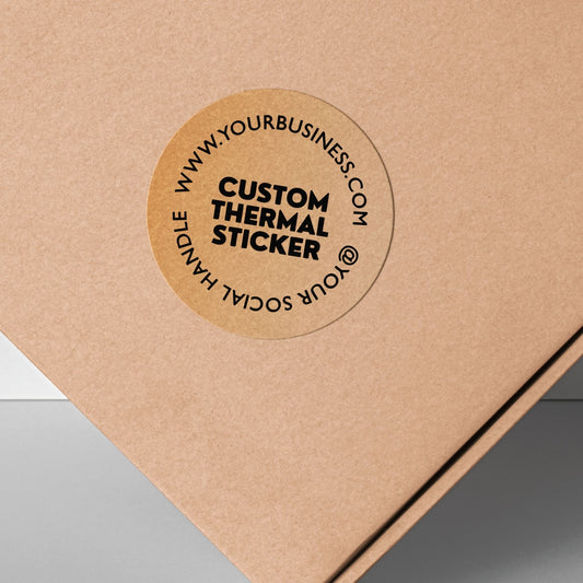 Stand out with a pop of Sandy Beige! This personalized, 2-inch custom thermal label displays your logo and text in crisp black, offering vibrant style without using ink. Affordable & ideal for small businesses, it adds personality to your branding, packaging, or everyday items.