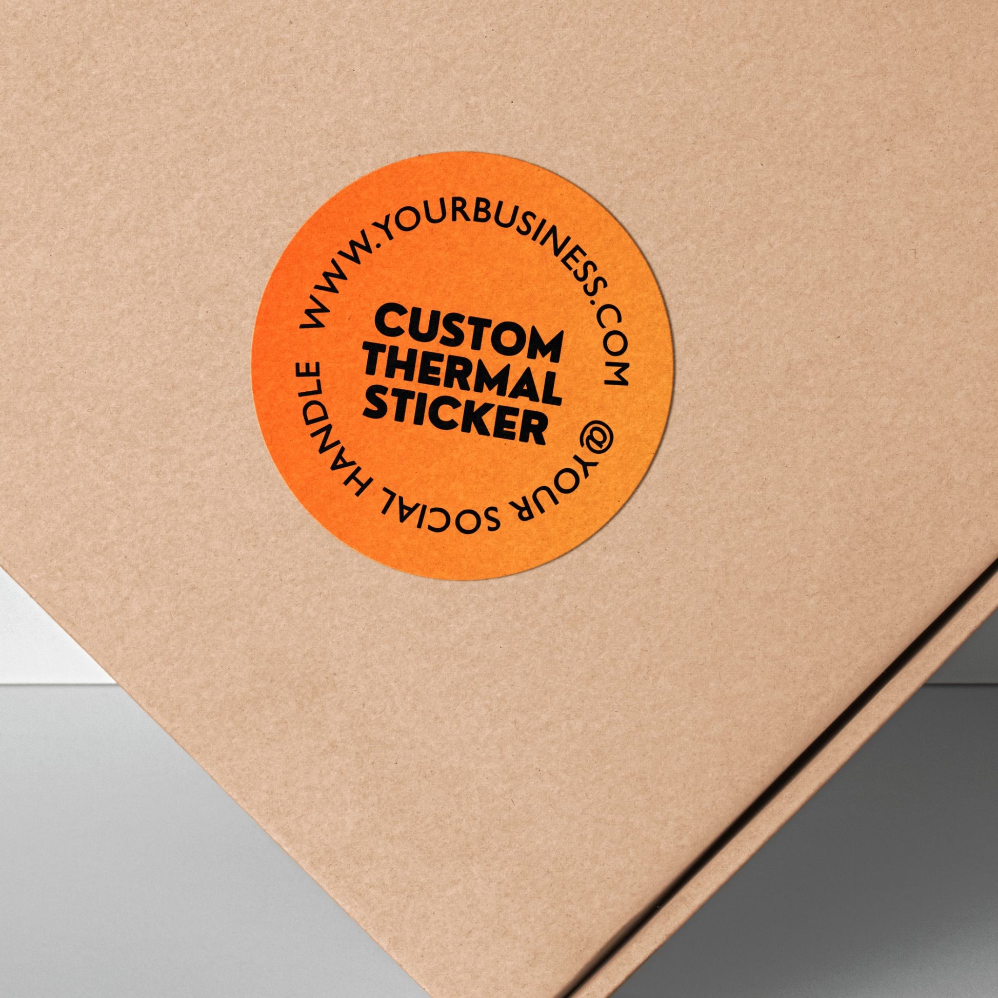 Stand out with a pop of Pumpkin Orange! This personalized, 2-inch custom thermal label displays your logo and text in crisp black, offering vibrant style without using ink. Affordable & ideal for small businesses, it adds personality to your branding, packaging, or everyday items.