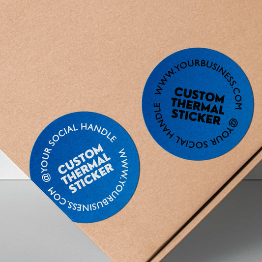 Showcase your brand in vibrant style with these striking 2-inch Indigo Blue thermal transfer stickers! Choose between bold black or crisp white printing for your logo and text. Ideal for small businesses seeking beautiful, low-minimum-order custom stickers to elevate packaging, branding, or crafts.
