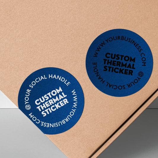 Showcase your brand in vibrant style with these striking 2-inch Midnight Navy thermal transfer stickers! Choose between bold black or crisp white printing for your logo and text. Ideal for small businesses seeking beautiful, low-minimum-order custom stickers to elevate packaging, branding, or crafts.