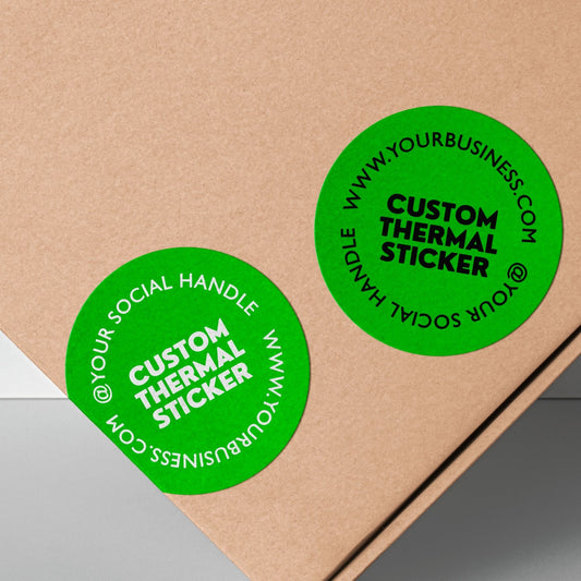 Showcase your brand in vibrant style with these striking 2-inch Kelly Green thermal transfer stickers! Choose between bold black or crisp white printing for your logo and text. Ideal for small businesses seeking beautiful, low-minimum-order custom stickers to elevate packaging, branding, or crafts.
