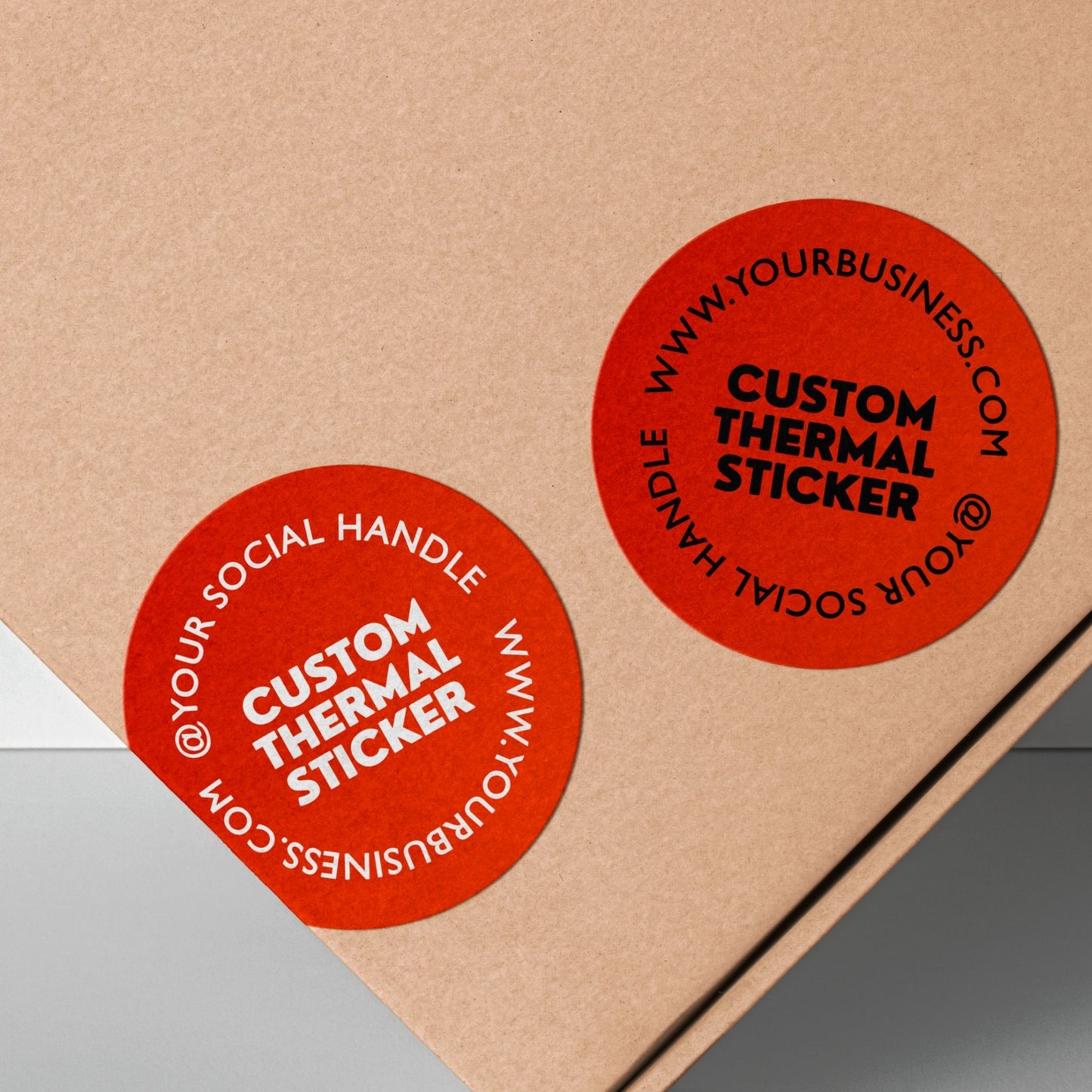 Showcase your brand in vibrant style with these striking 2-inch Brick Red thermal transfer stickers! Choose between bold black or crisp white printing for your logo and text. Ideal for small businesses seeking beautiful, low-minimum-order custom stickers to elevate packaging, branding, or crafts.