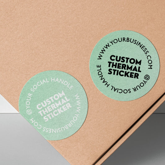 Showcase your brand in vibrant style with these striking 2-inch Soft Sage thermal transfer stickers! Choose between bold black or crisp white printing for your logo and text. Ideal for small businesses seeking beautiful, low-minimum-order custom stickers to elevate packaging, branding, or crafts.