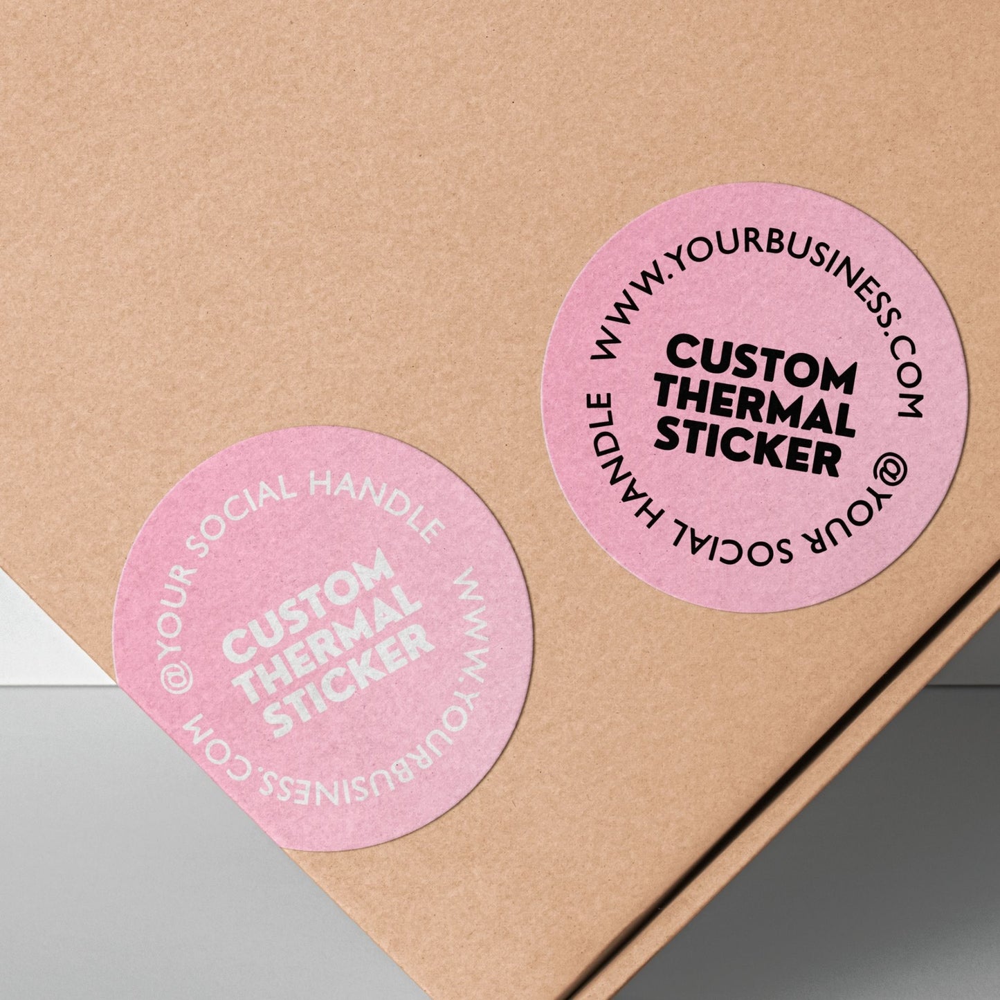 Showcase your brand in vibrant style with these striking 2-inch Peachy Pink thermal transfer stickers! Choose between bold black or crisp white printing for your logo and text. Ideal for small businesses seeking beautiful, low-minimum-order custom stickers to elevate packaging, branding, or crafts.