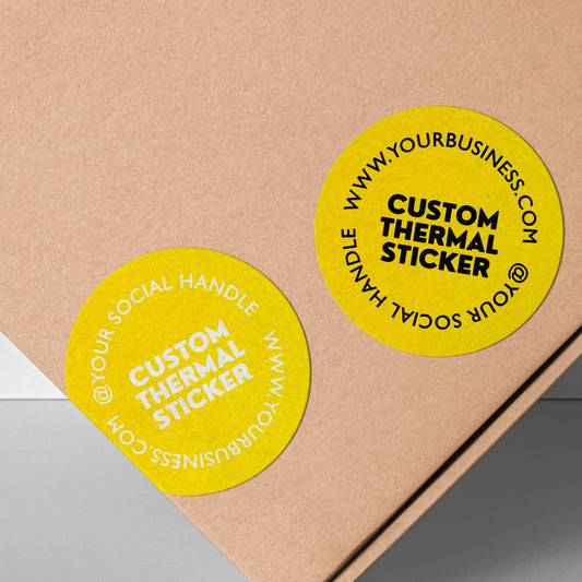 Showcase your brand in vibrant style with these striking 2-inch Lemon Yellow thermal transfer stickers! Choose between bold black or crisp white printing for your logo and text. Ideal for small businesses seeking beautiful, low-minimum-order custom stickers to elevate packaging, branding, or crafts.