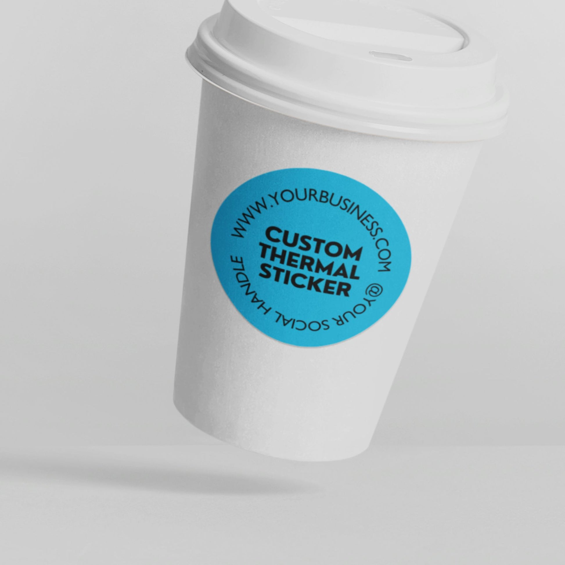 Eye-catching Teal Blue custom sticker made for your brand!  Showcase your logo or design on this water & oil-proof sticker, perfect for small business owners.  Print on-demand, starting from 25 stickers. Varikit: Brand magic made easy & affordable.