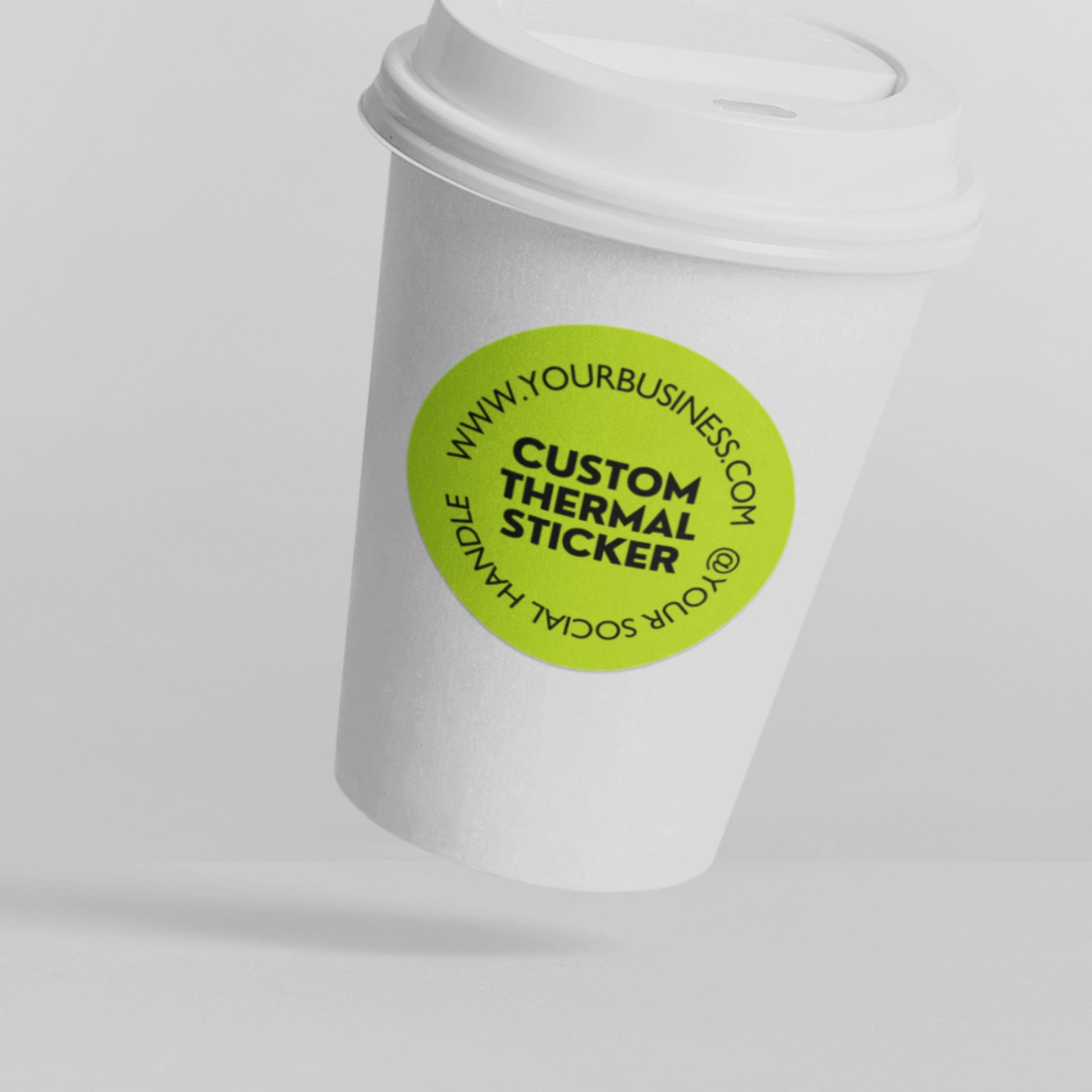 Eye-catching Lime Green custom sticker made for your brand!  Showcase your logo or design on this water & oil-proof sticker, perfect for small business owners.  Print on-demand, starting from 25 stickers. Varikit: Brand magic made easy & affordable.
