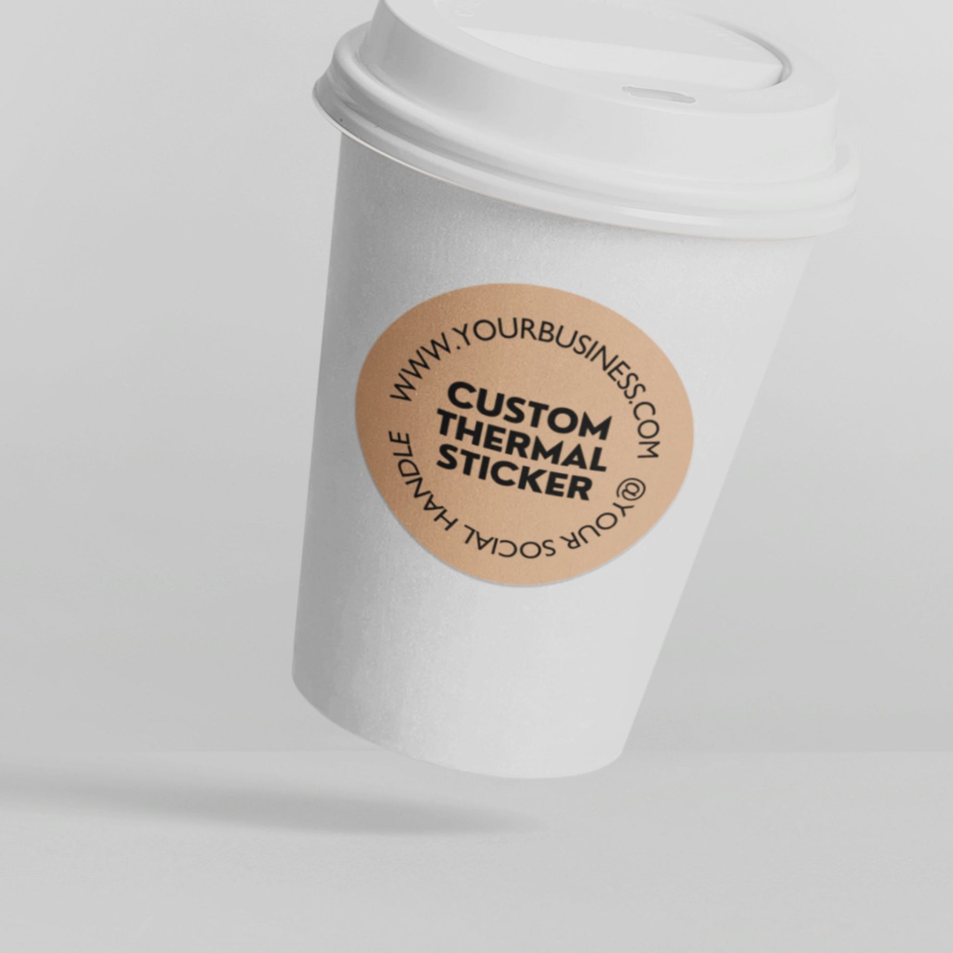 Eye-catching Sandy Beige custom sticker made for your brand!  Showcase your logo or design on this water & oil-proof sticker, perfect for small business owners.  Print on-demand, starting from 25 stickers. Varikit: Brand magic made easy & affordable.