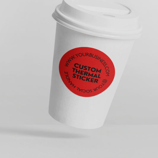 Eye-catching Crimson Red custom sticker made for your brand!  Showcase your logo or design on this water & oil-proof sticker, perfect for small business owners.  Print on-demand, starting from 25 stickers. Varikit: Brand magic made easy & affordable.