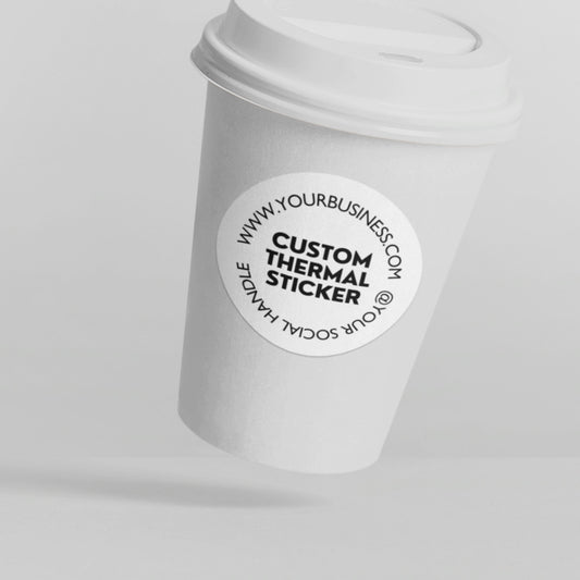 Eye-catching Pure White custom sticker made for your brand!  Showcase your logo or design on this water & oil-proof sticker, perfect for small business owners.  Print on-demand, starting from 25 stickers. Varikit: Brand magic made easy & affordable.