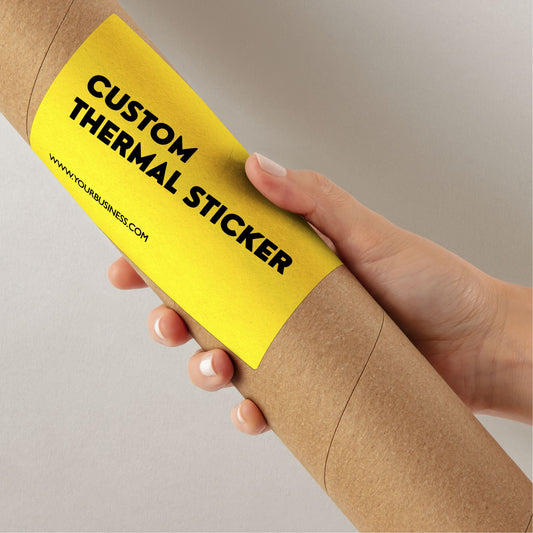 Ditch bland boxes! These vibrant 4x6 inch Lemon Yellow thermal stickers add instant personality to your packaging. Affordable & inkless, minimum 25. Great alternative to packing tape for Etsy, crafts & more.