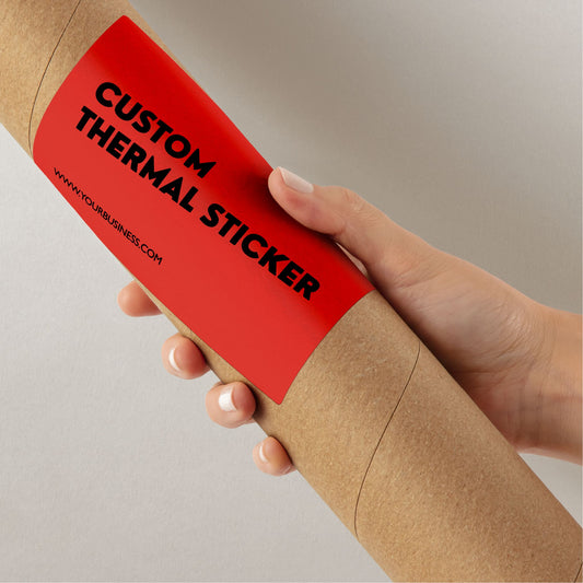 Ditch bland boxes! These vibrant 4x6 inch Crimson Red thermal stickers add instant personality to your packaging. Affordable & inkless, minimum 25. Great alternative to packing tape for Etsy, crafts & more.