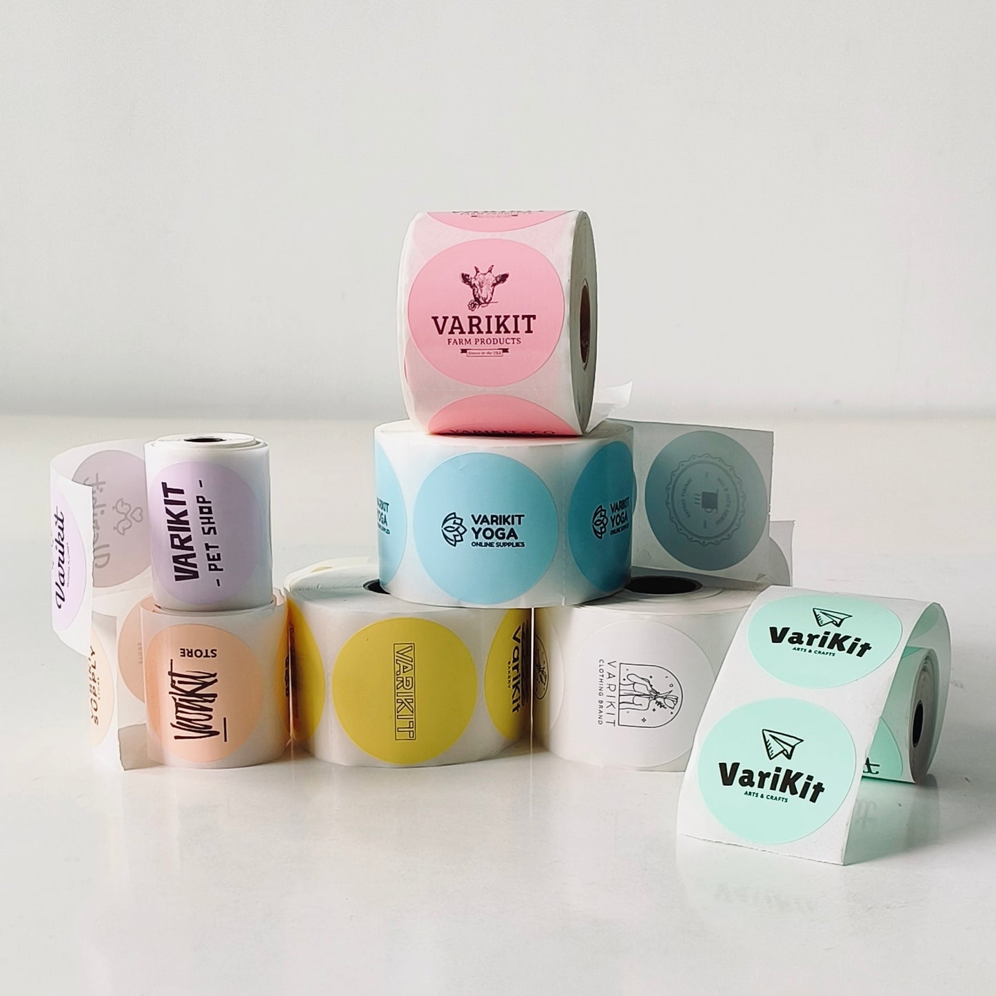 Varikit custom-printed circle 2-inch thermal labels