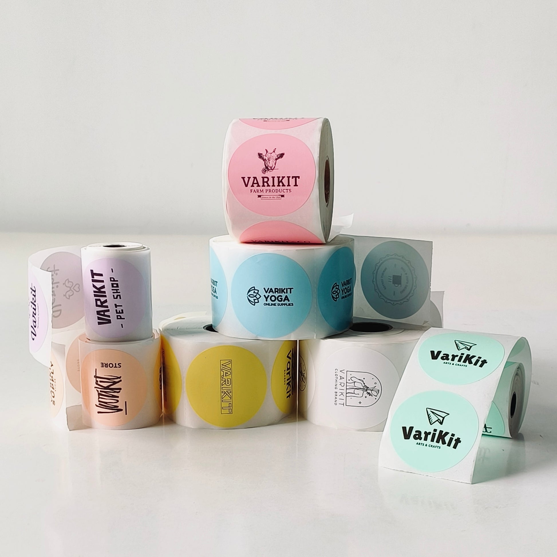Varikit round 2-inch custom-printed thermal stickers